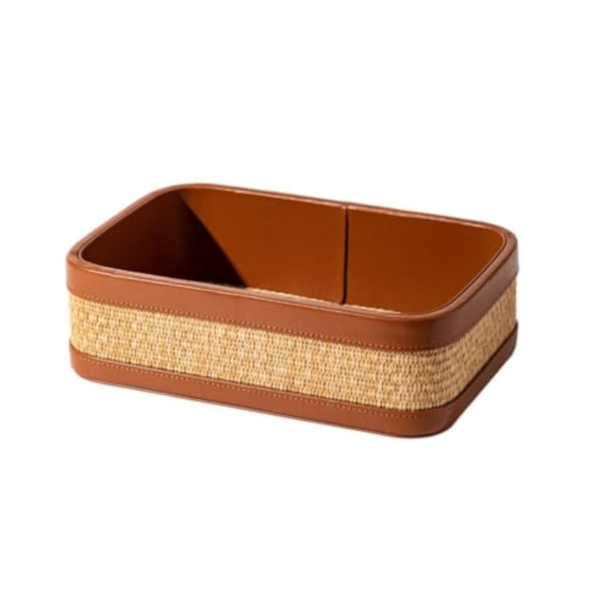Rectangular Woven Tray with Leather Rim